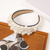 Wiwpar Pearl Headbands Wide Hair Hoop with Pearls Elegant White Pearl Head Band Headwear Bridal Hair Hoop Party Wedding