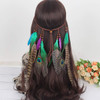Fodattm Set of 2 Bohemian Peacock Feather Headband Headdress and Armband Hippie Headwear Headpiece Handmade Tribal India