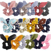 20 Pcs Chiffon Silk Scrunchies with Bows Solid Color Stripe Floral Bow Ponytail Holders Rabbit Bunny Ear Bowknot Hair Ac