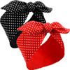 Hicarer 2 Pieces Polka Dot Headband Bandana Headband 50s Costume Hair Accessories Bows Wide Head Wrap for WomenRed Black