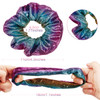 Tatuo 30 Pieces Galentines Day Rainbow Metallic Scrunchies for Girls Large Shiny Colorful Elastic Hair Ties and Neon Rop