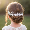 Campsis Flower Girls Hair Accessory White Floral Headband Pearl Headpiece for Bridal