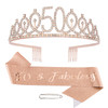 Vovii 50th Birthday Tiara and Sash Set Rose Gold Womens 50th Birthday Decoration and Gift Tiara and Sash for Women Aged