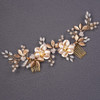 Teyglen Hair Comb Wedding Gold Rhinestones Flower Leaf Crystal Pearls Hair Comb Bridal Headband Hair Accessories Hair Pi