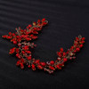 Teyglen Rhinestones Pearls Crystal Bridal Headband Hair Vine Handmade Headpieces for Brides and Women Red