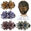 4 Pack of Fancy Crystal Rhinestone Double Flower Duckbill Clip Luxury Blingbling Gems Hair Clips for Women Thick Hair De
