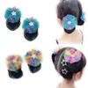 AsggBah 4pcs 2Pairs Floral Bow Hair Clips Hair Barrettes with Colored Bows Bun Covers for Girls Hair Net Accessories for