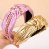 Bouory Knotted Wide Headbands Glitter Turban Hairband Gold Chain Head Bands Shiny Metallic Head Band for Women 2PCS Type