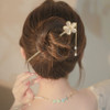 Chinese Metal Flower Pearl Chopsticks Hair Clip Chignon Pin Hair Decor Hairpin Hair Stick for Women and Girls White Flor