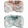 UDeBe 2PCS Towel Headbands for Women Lace Bowtie Headband for Washing Face Makeup Spa Headband Bamboo Fiber Shower Headb