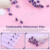Rustark 40 Pcs Purple Crystal Hair Pins Rose Flower Rhinestone Hair Clips U Shaped Hair Pins Bobby Pins Bun Hairpins for