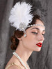 SWEETV 1920s Feather Headpiece Ivory Womens Ostrich Feather Crystal Headband Great Gatsby Hair Accessories for Women Rib