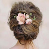 Fangsen Wedding Pink Rose Flower Hair Comb Spring Wedding Bridal Hair Accessory for Women and Girls Silver