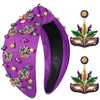 mokkia 2PCS Mardi Gras Headbands for Women Beaded Mask Crwon Knotted Headband Jeweled Carnival Headband Fat Tuesday Hair