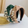 Wiwpar Pearl Knotted Headbands for Women Fashion Wide Pearl Bead Headband Head Bands Boho Hair Accessories Green