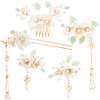 HINZIC 5PCS Camellia Flower Tassels Hairpin Crystal Rhinestone Pearl Hair Clips Headpiece Retro Chinese Hanfu Wedding Br