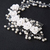 Kercisbeauty Wedding Bridal Pearl White Rose Flower Silver Headband Hair Comb Headpiece for Prom Rustic Wedding Vintage