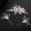 Beautiful Floral Rose Gold Wedding Hair Comb With Clear Crystal Side Bridal Comb with 2 Hair Pins Hair Sticks