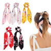 Silk Hair Scrunchies Hair Scarf with Flower Pattern Stripe Printed Hair Bobbles for Ponytail Holder 5 Pcs Flower Pattern