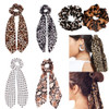 Chiffon Ponytail Hair Scarf Scrunchies 6 Packs Leopard Print Big Long Scrunchie Hair Scarf Leopard Ripple Bun Hair Ties
