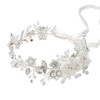 SWEETV Pearl Bridal Headband Sliver Wedding Headpieces for Bride Crystal Flower Hair Accessories for Women Girls