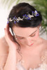fxmimior Bridal Headpiece Blue Sapphire Rhinestone Headband Blue Crystal Hair Vine Silver Bridal Headbands for Wedding P