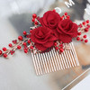 2 Pcs Red Flower Hair Comb Gold Rose Bridal Side Combs Floral Rhinestone Pearl Combs Vintage Decorative Crystal Emerald
