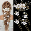 5 PCS Bridal Flower Wedding Hair Pins Crystal Pearl Hair Clips Headpiece Gold Wedding Hair Accessories Jewelry with Rhin