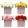 Cinaci 4 Pack Artificial Flower Plastic Hair Side Combs Slides Clips Rose Floral Wedding Bridal Headpieces Hairpins Barr