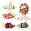 Cinaci 4 Pack Silver Metal Hair Side Combs Slides with Artificial Rose Flower Floral Wedding Bridal Headpieces Clips Hai