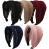 LONEEDY 5 Pack Glitter Wide Headbands for Women Hard Hair Band Velvet Fabric with Teeth for Girls Hair Accessories 5pcs