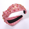 HSWE Crystal Knotted Headband for Women Pink Champagne Glass Rhinestone Jeweled Embellished Wide Top Knot Hairband Funny