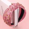 HSWE Crystal Knotted Headband for Women Pink Champagne Glass Rhinestone Jeweled Embellished Wide Top Knot Hairband Funny