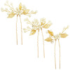 PRETTYLIFE Pearl Wedding Hair Pins UShaped Gold Leaf Hair Accessories Head Pieces for Bride Women Girls Party Set of 3