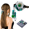 Retro Natural Jade Gemstone Hair Barrette for Women Chinese Hanfu Vintage Hair Accessories with Tassel Jewelry for Chine