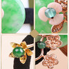 Vintage Chinese Natural Jade Gemstone Hair Tie Retro Hair Accessories for Women Flower Hair Elastic Rope Emerald Pearl P