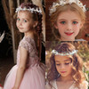 3 Pieces Flower Girls Headpiece Wrist Corsage for Bridesmaid Crystal Pearls Headpiece Princess Hair Accessories Bridal H