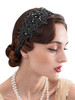 SWEETV Black Rhinestone Flapper HeadbandElastic 1920s Headpiece Great Gatsby Hair Accessories for Women