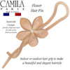 Camila Paris CP2411 French Hair Barrette Pin Clips for Girls Flower Beige No Metal Parts Strong Hold Grip Hair Clips for