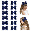 DEEKA 12 PCS 6 Big Handmade Grosgrain Ribbon Hair Bow Alligator Clips Hair Accessories for Little Teen Toddler Girls Nav