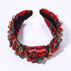 HZEYN Christmas Headbands for Women Red Plaid Headband Crystal Jeweled Knotted Headband Christmas Holiday Party Hair Acc