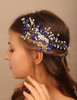 Teyglen Blue Crystal Bride Wedding Hair Comb Handmade Pearl Rhinestone Hair Pieces Hair Accessories for Bride Bridal Sid