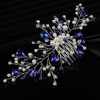 Teyglen Blue Crystal Bride Wedding Hair Comb Handmade Pearl Rhinestone Hair Pieces Hair Accessories for Bride Bridal Sid