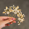 Heread Pearl Bride Wedding Hair Pins Leaf Bridal Head Piece Flower Hair Accessories for Women and Girls Pack of 3 Gold