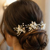 Heread Pearl Bride Wedding Hair Pins Leaf Bridal Head Piece Flower Hair Accessories for Women and Girls Pack of 3 Gold