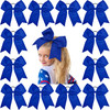 12PCS 8 Large Cheer Bow Blue Ponytail Holder Elastic Band Hair Ties Hair Bow Accessories for Cheerleading Teen Girls Hig