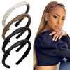 WOVOWOVO Thin Leather Headbands for Women 4 Pcs Twisted Thin Head Bands with Teeth Boho Non Slip Headband Fashion Black