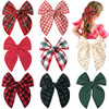 DEEKA 8 PCS Large Christmas Fable Hair Bows Cotton Linen Red and Black Plaid Hair Bow for Toddlers Girls Handmade Christ