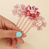 Chargances Luxury Sparkly Flower Rhinestone Hair Comb with Long Teeth Bridal Wedding Pink Floral Crystal Hair Side Comb