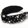 WantGor Pearl Knotted Headband Women Rhinestone Embellished Hairband Elegant Wide Top Knot Bride Headbands Headpieces Pa